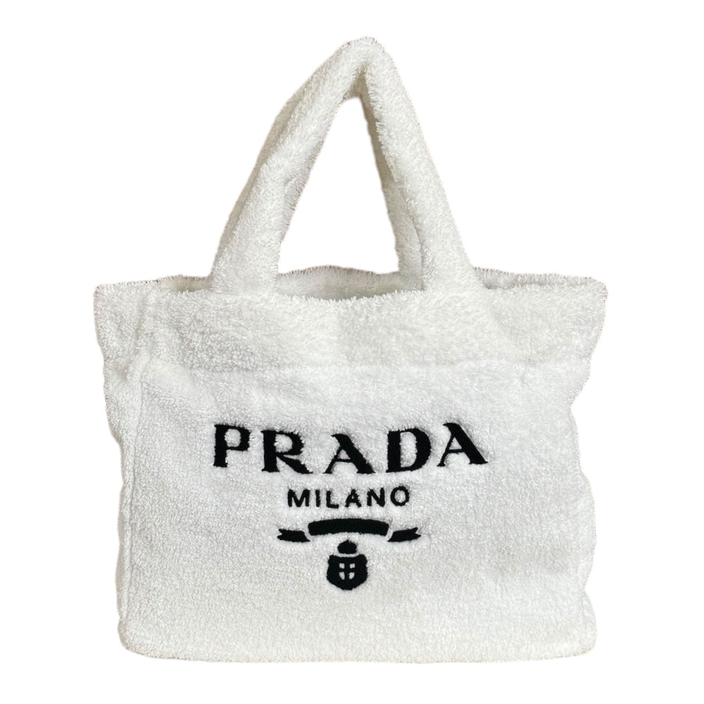 PRADA プラダ テリー トートバッグ パイル ホワイト レディース 中古