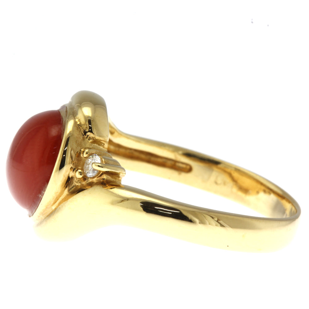 リング 指輪 9号 18金 K18イエローゴールド サンゴ 赤 珊瑚 コーラル