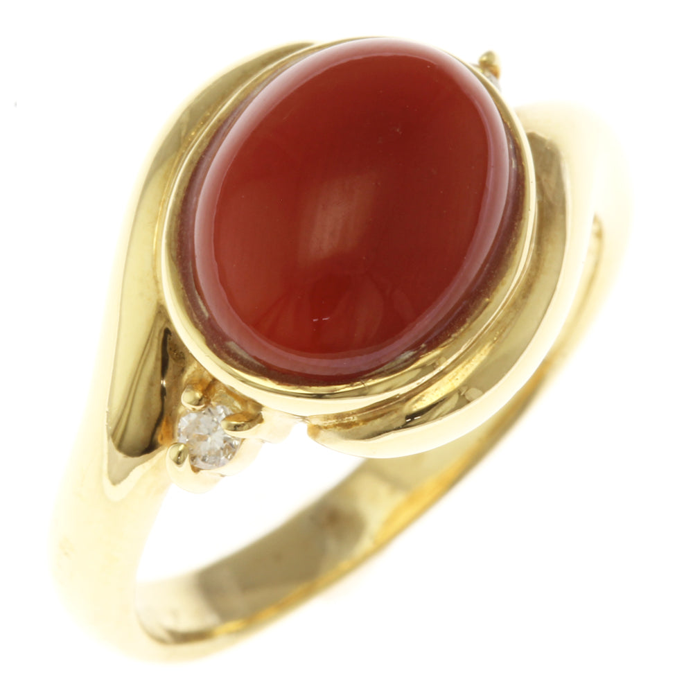 リング 指輪 9号 18金 K18イエローゴールド サンゴ 赤 珊瑚 コーラル