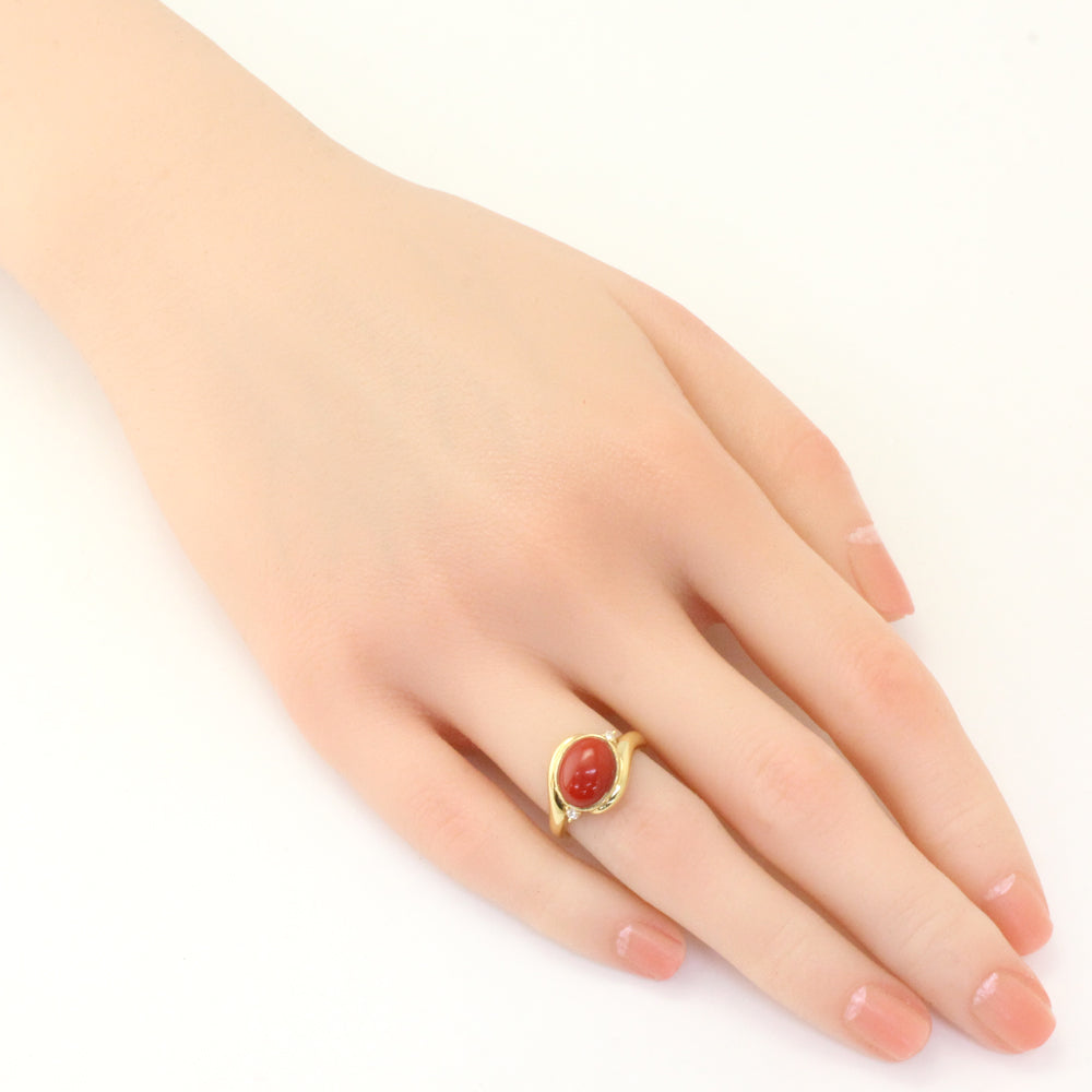 リング 指輪 9号 18金 K18イエローゴールド サンゴ 赤 珊瑚 コーラル