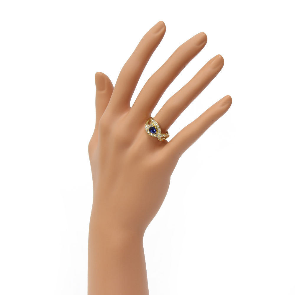 中古】 K18 リング 指輪 サファイア：1石 ダイヤモンド：20石