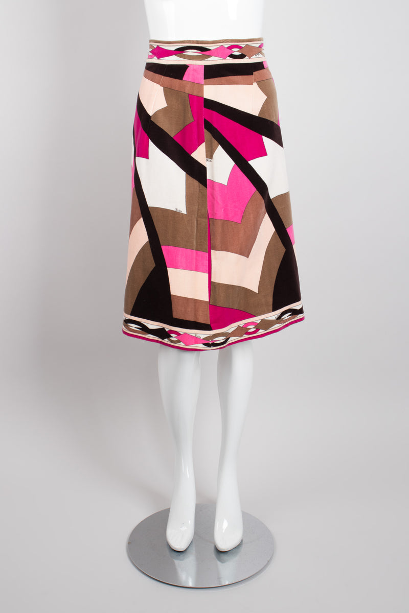 Vintage Emilio Pucci Pink Velvet Geometric Print Skirt Recess Los