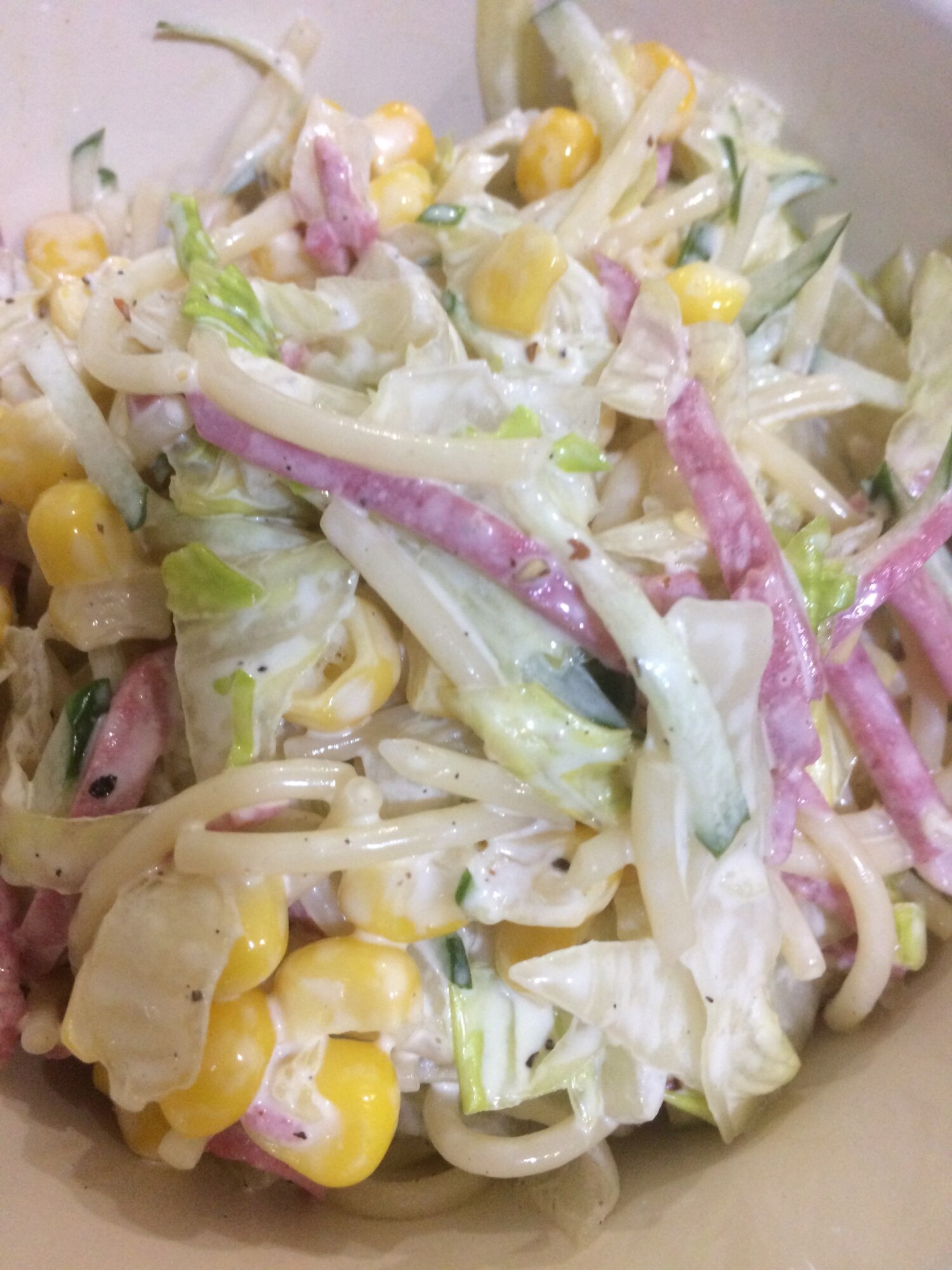 サラミdeスパゲティサラダ( ˊ̱˂˃ˋ̱ ) レシピ・作り方 by りぽひめ