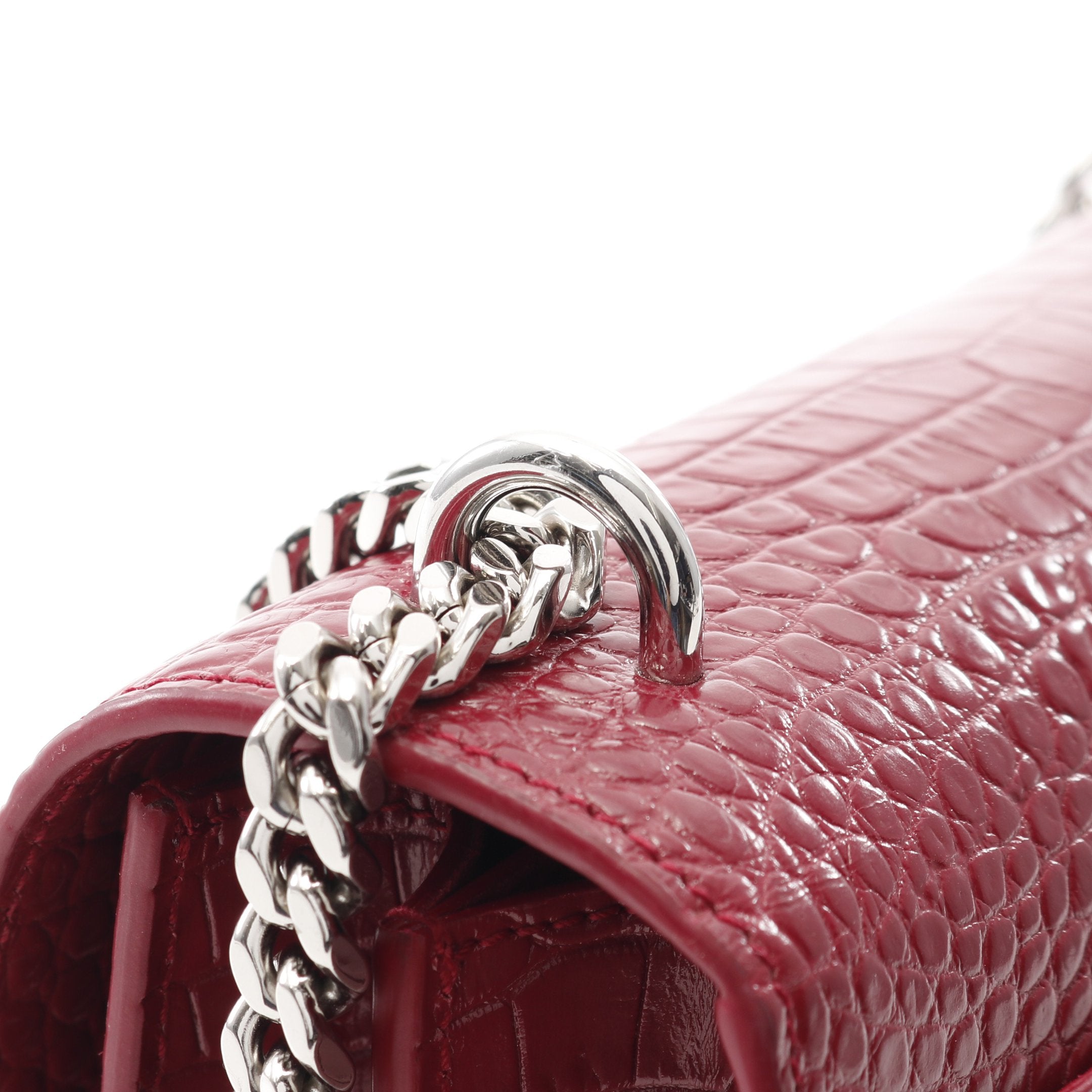 サンセット チェーンショルダーバッグ レザー ピンクレッド クロコ型