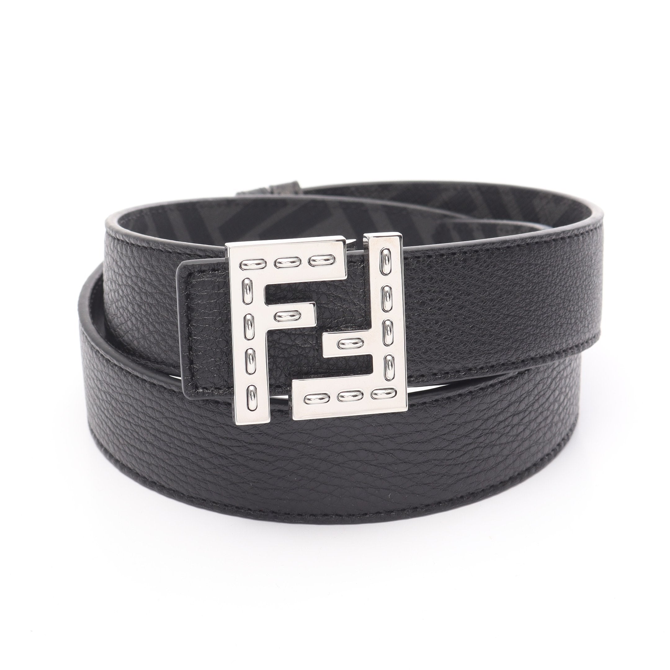 FFスクエア ベルト レザー ブラック グレー リバーシブル フェンディ
