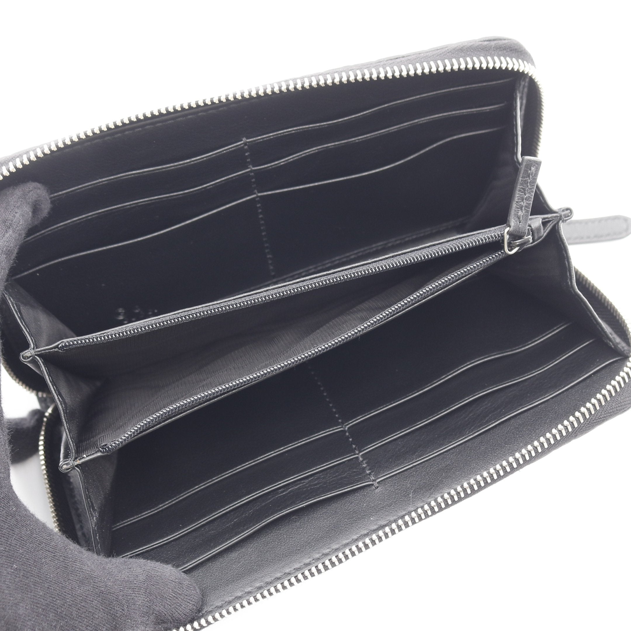 マイクログッチシマ ラウンドファスナー長財布 レザー ブラック グッチ