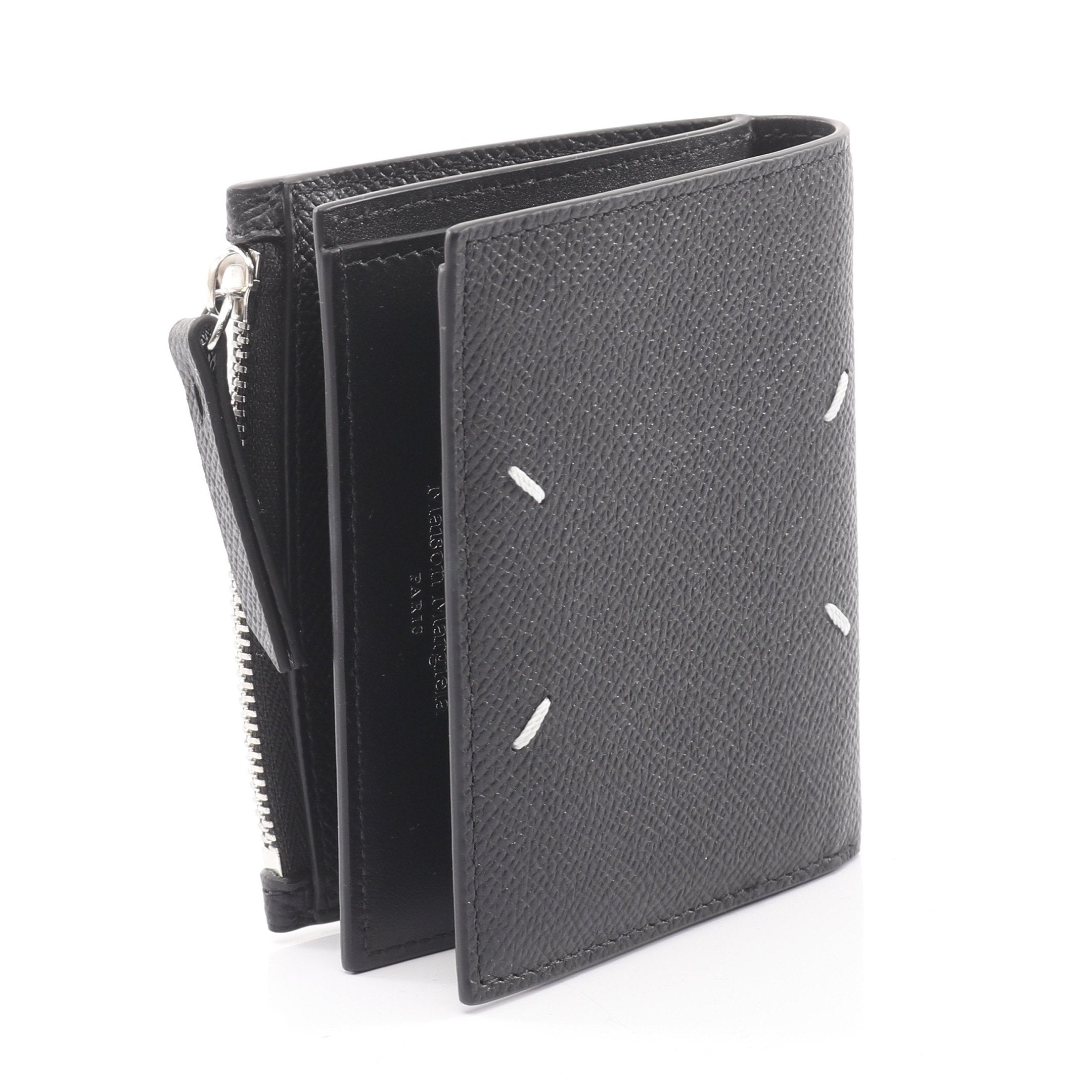 4ステッチ フリップフラップ ウォレット 二つ折り財布 レザー ブラック