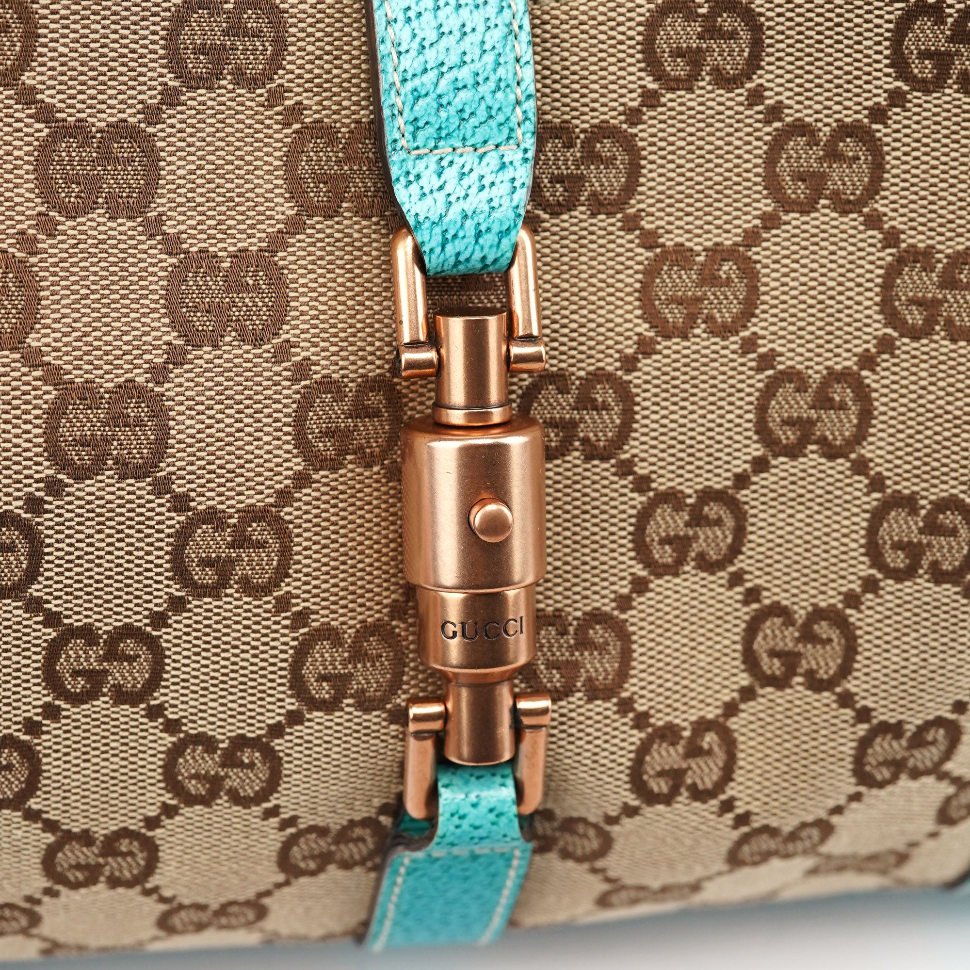 Gucci 73590 Beige Turquoise GG Jackie Shoulder Bag – Rediscover