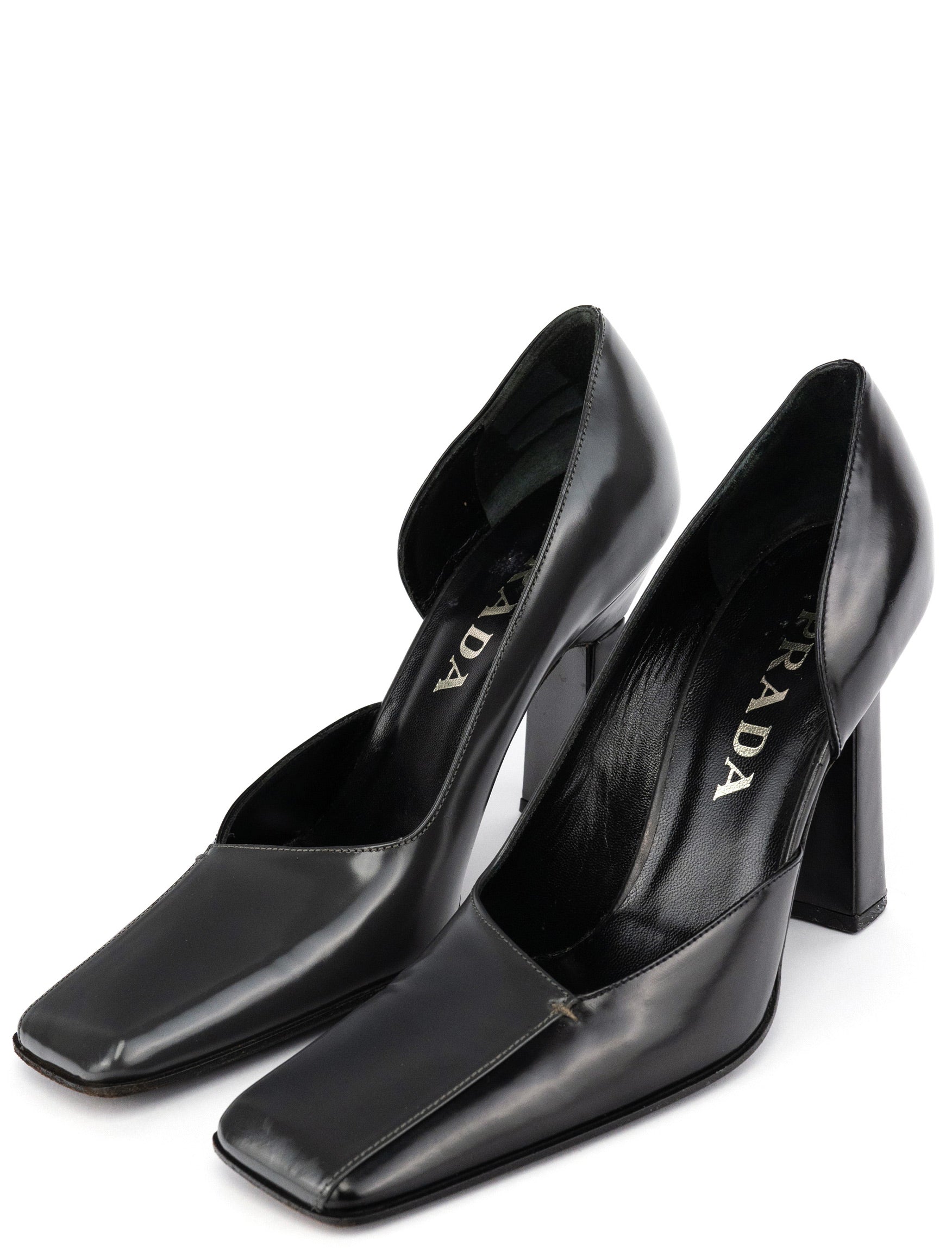 Prada 1998 Anthracite 2-Tone Asymmetric Heels – Rediscover Vintage