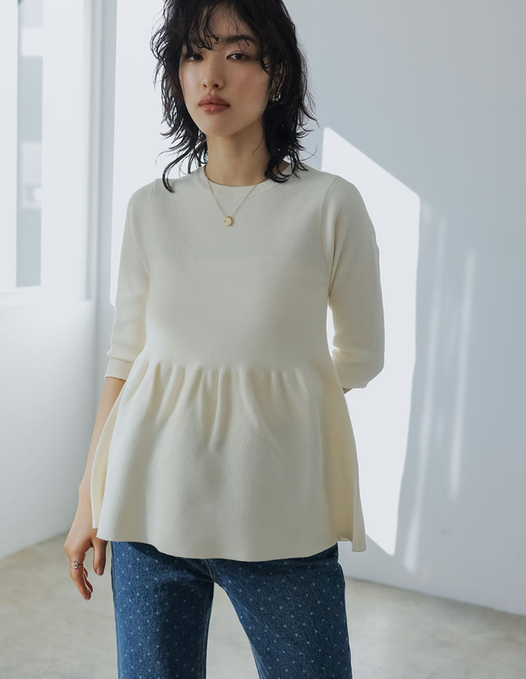 七分袖ミラノリブペプラムニットトップス - トップス通販 | 人気