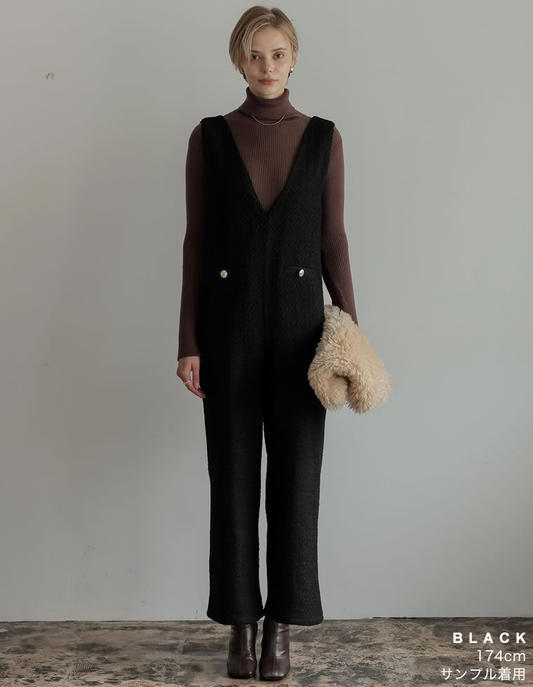 ツイード深Vネック金ボタンサロペット - オールインワン通販 | 人気