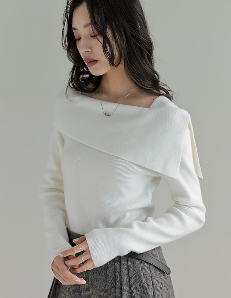 アシメオフショルダーリブニットトップス - トップス通販 | 人気