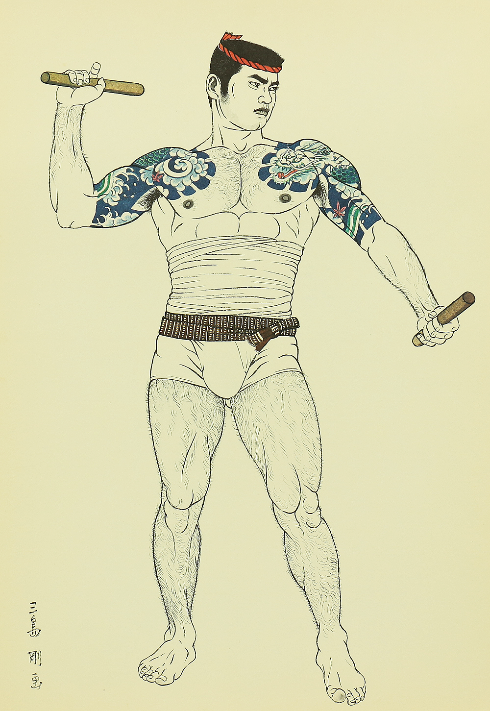 三島剛 直筆画 真作 Go Mishima 若者 三島剛 直筆画 真作 Go Mishima