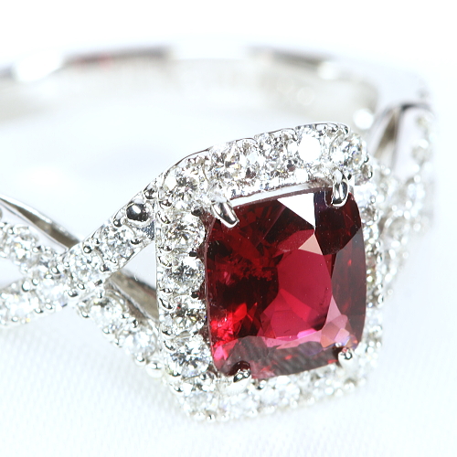 レッドスピネル 1.024ct ダイヤモンド 0.51ct プラチナ リング（指輪