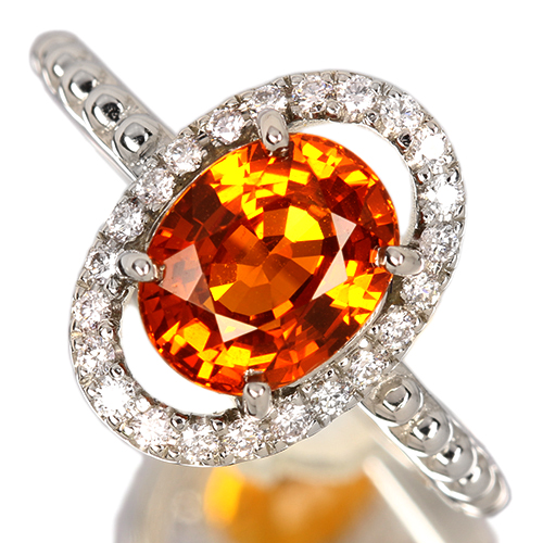 オレンジサファイア 約3ct ダイヤモンド ct プラチナ リング(指輪