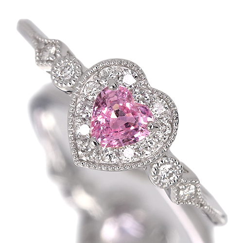 ハートシェイプピンクサファイア 0.4ct ダイヤモンド プラチナ リング