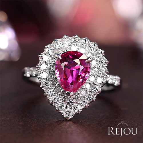 非加熱ピンクサファイア 1.5ct ダイヤモンド 0.7ct プラチナ リング