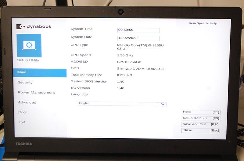 dynabook B65/ER 電源入れるとBIOS／Setup Utility画面が出る | リペア