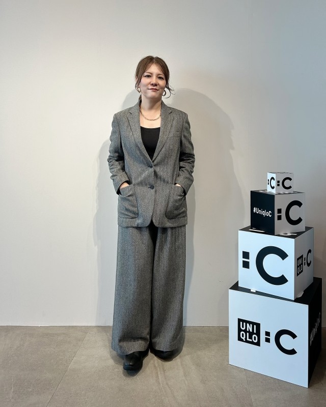 グレー セットアップ 長袖 ジャケット ツイード 無地 オーバーサイズ