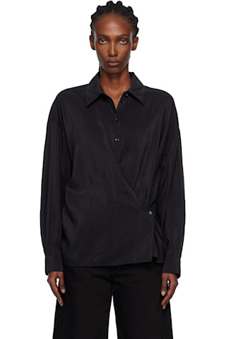 LEMAIRE: ブラック Straight Collar ツイスト シャツ | SSENSE 日本