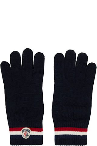 Moncler: ネイビー トリコロール ウール グローブ | SSENSE 日本