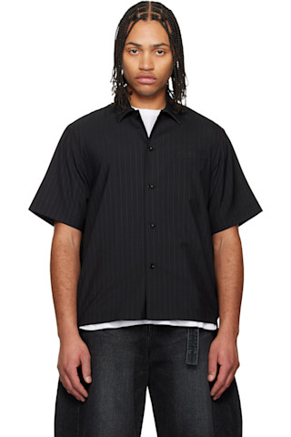 sacai: Black Chalk Stripe Shirt | SSENSE