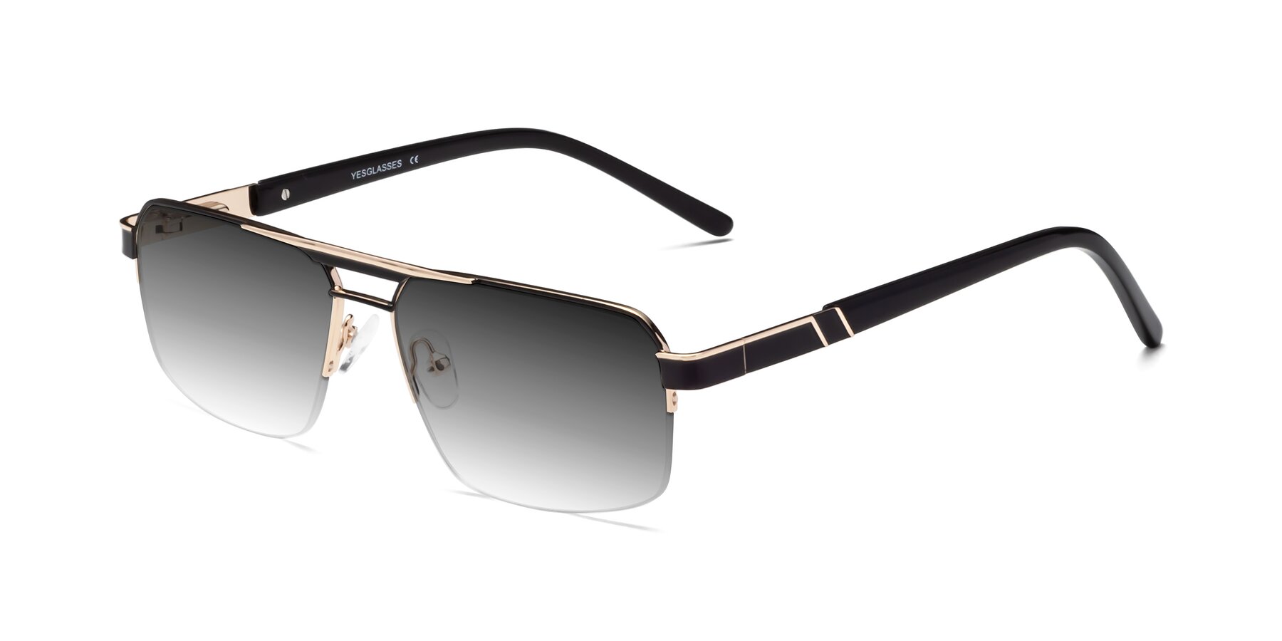 Black/Gold Double Bridge Classic Semi-Rimless Gradient Sunglasses