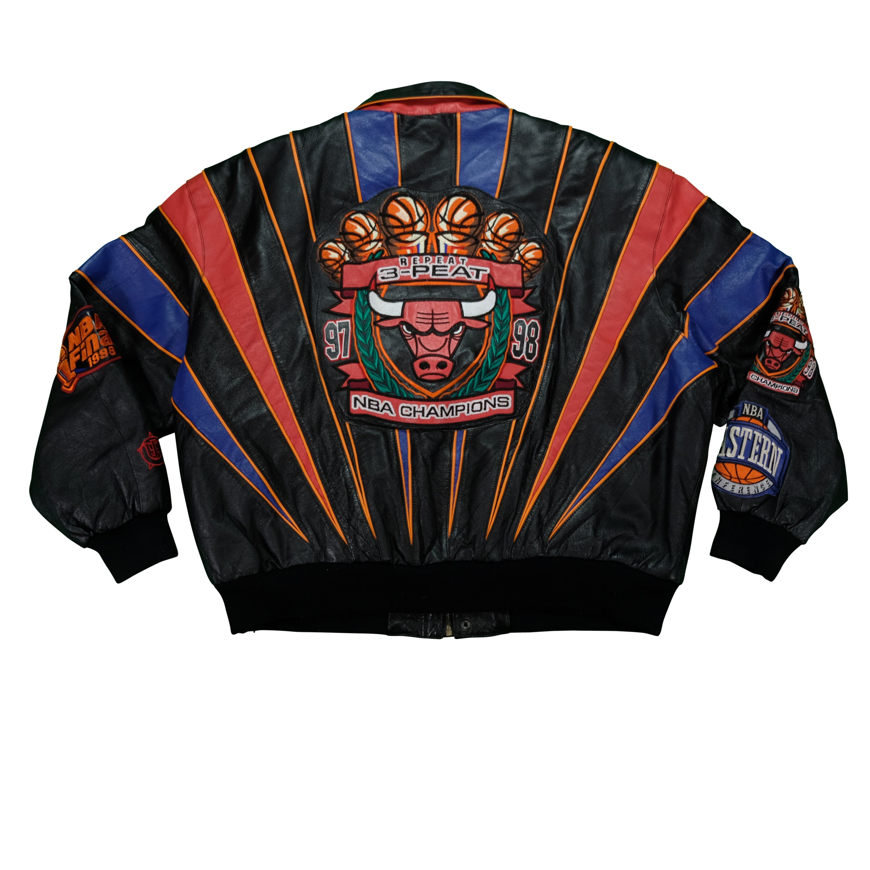 Vintage 1998 Chicago Bulls Repeat 3Peat NBA Champs Leather Jacket