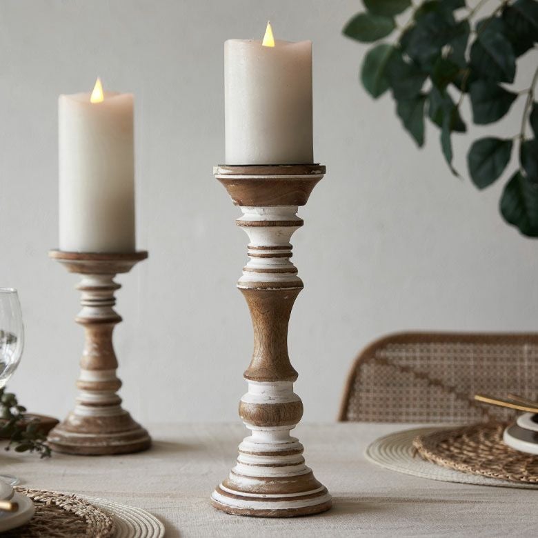 キャンドルスタンド ホワイトウォッシュ 木製 ラウンド型 Mサイズ 約 W
