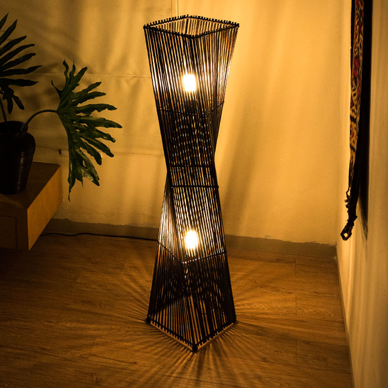 フロアライト ツイストタイプ Lサイズ バンブー製 LED 対応 高さ約