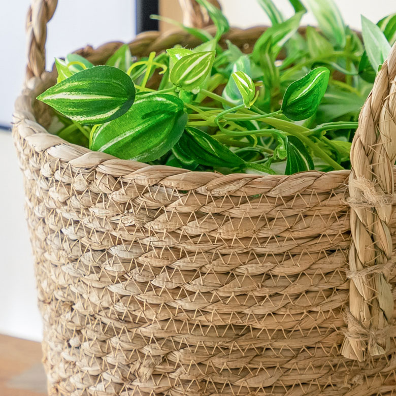 プランターカバー 植木鉢カバー バスケット 持ち手付き ラッシュ製