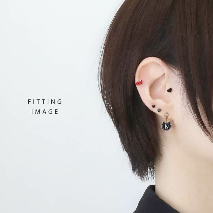 16G 14G 軟骨ピアス ネコ 動物 イニシャル 黒猫 ボディピアス