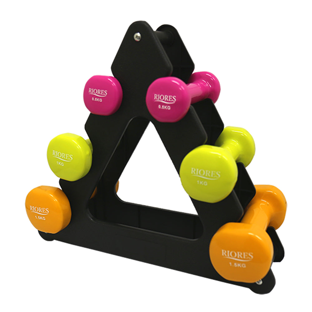 ダンベル 0.5kg/1kg/1.5kg 各2個セット ［ダンベルスタンド付き］ – RIORES