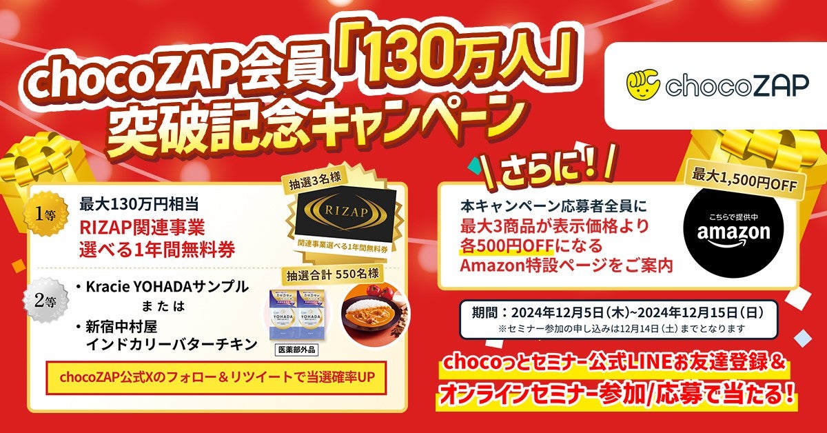 chocoZAP会員「130万人」突破記念キャンペーン開催「chocoっとセミナー