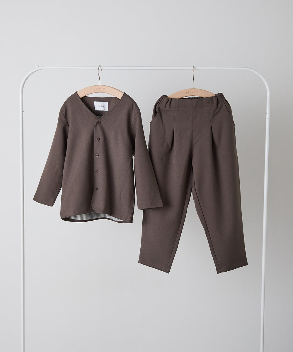 シングルノーカラージャケットセットアップ（裏地チェック）