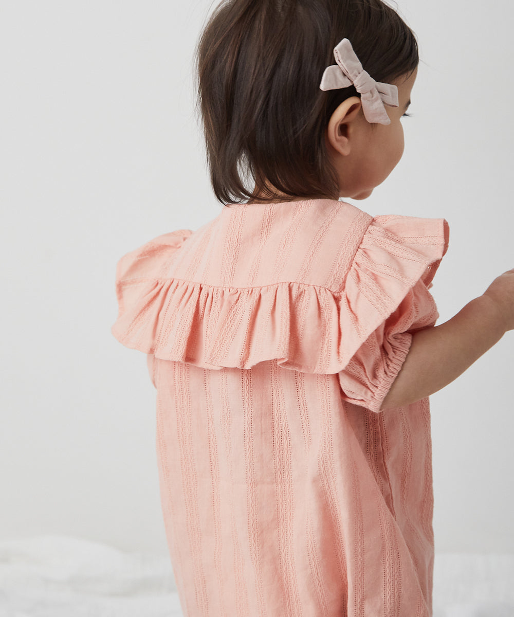 リンクコーデ】フロントWリボン半袖ベビーロンパース