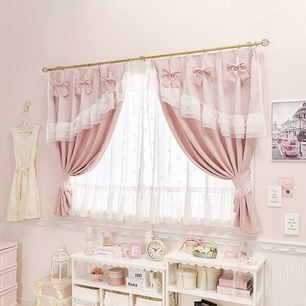 ティアラリボン2WAY遮光カーテン(100×135)/ピンク｜かわいいお姫様