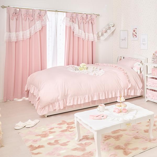 ティアラリボン2WAY遮光カーテン(100×178)/ピンク｜かわいいお姫様