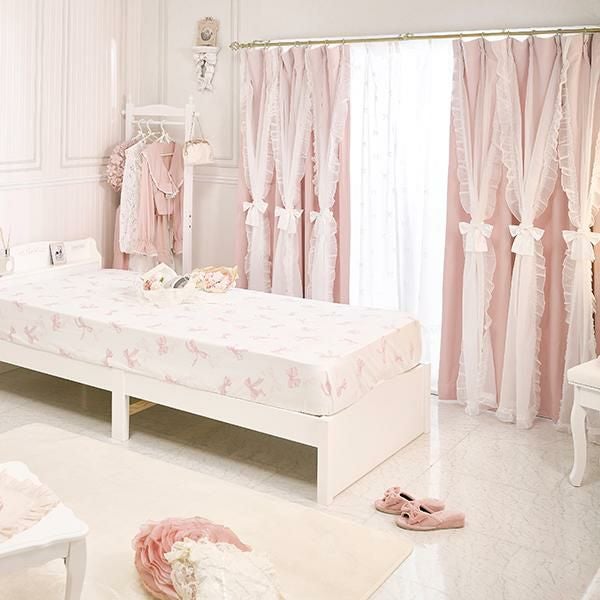 マーメイドリボンフリル遮光カーテン(100×185)/ピンク｜かわいいお姫様