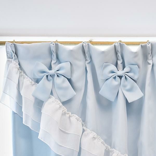ティアラリボン2WAY遮光カーテン(100×200)/ブルー｜かわいいお姫様