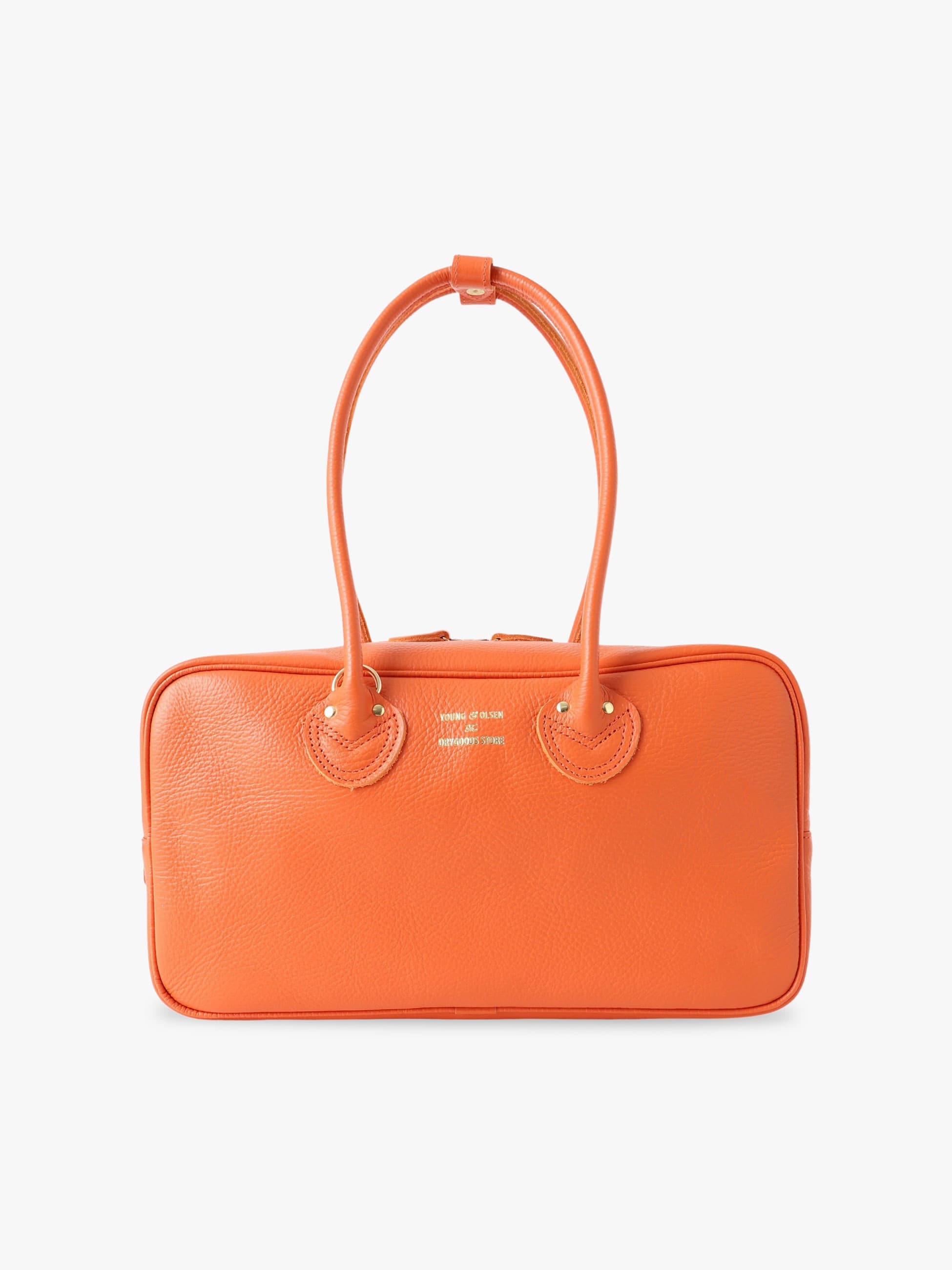 エンボスドレザー ワイド ボストンバッグ（オレンジ/ブラウン/ブルー