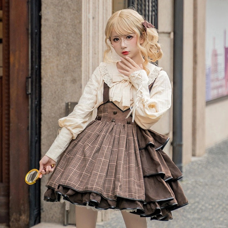 予約販売】トラッドチェックアリス風サスペンダースカート – ロリータ