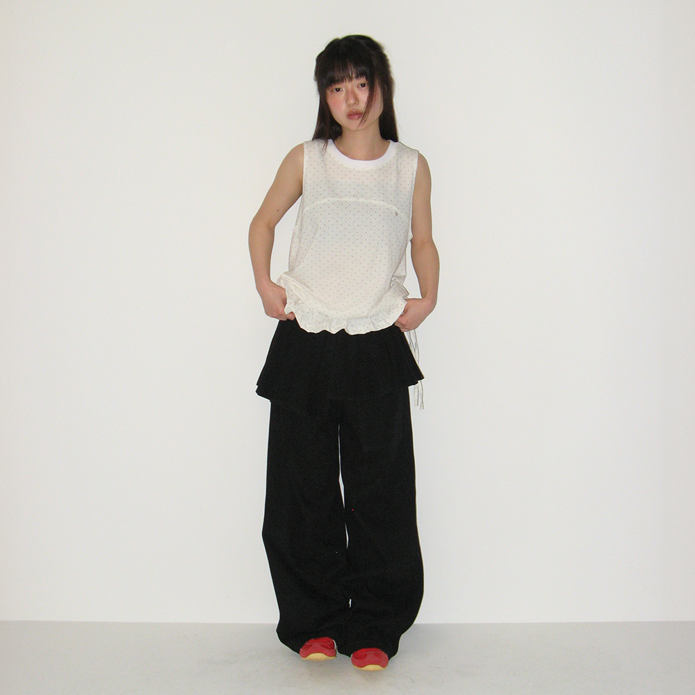 OFF BALANCE PLEAT LAYERED PANTS BLACK - RONRON 론론