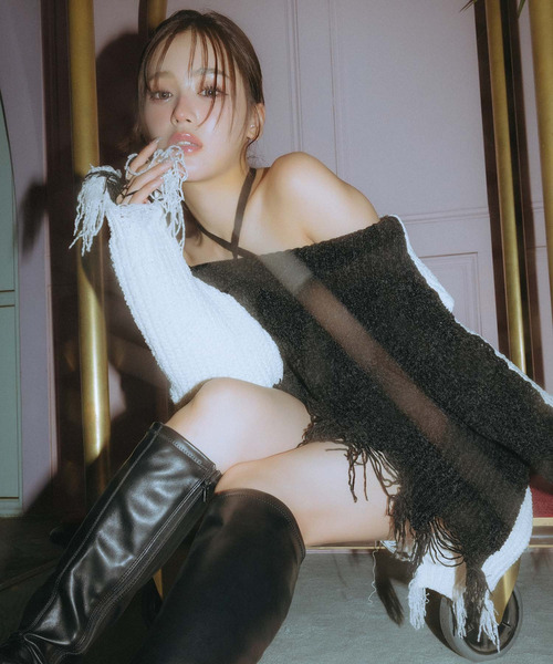 チョーカーオフショルバイカラーニット｜SPIRALGIRL スパイラルガール