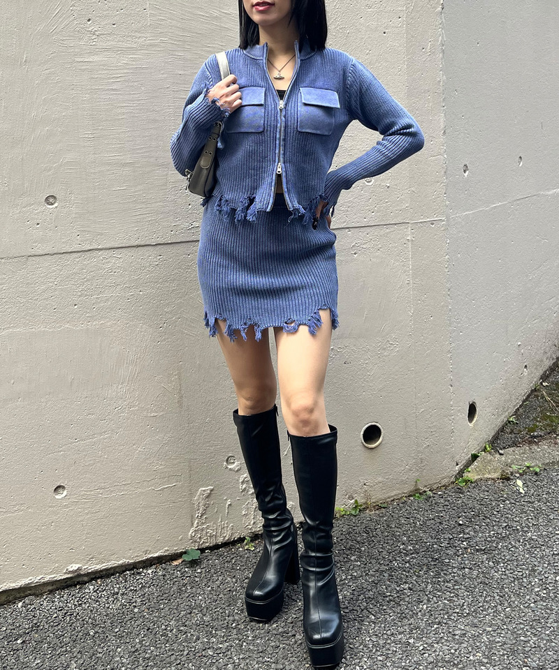 ピグメントダメージニッットスカート｜SPIRALGIRL スパイラルガール