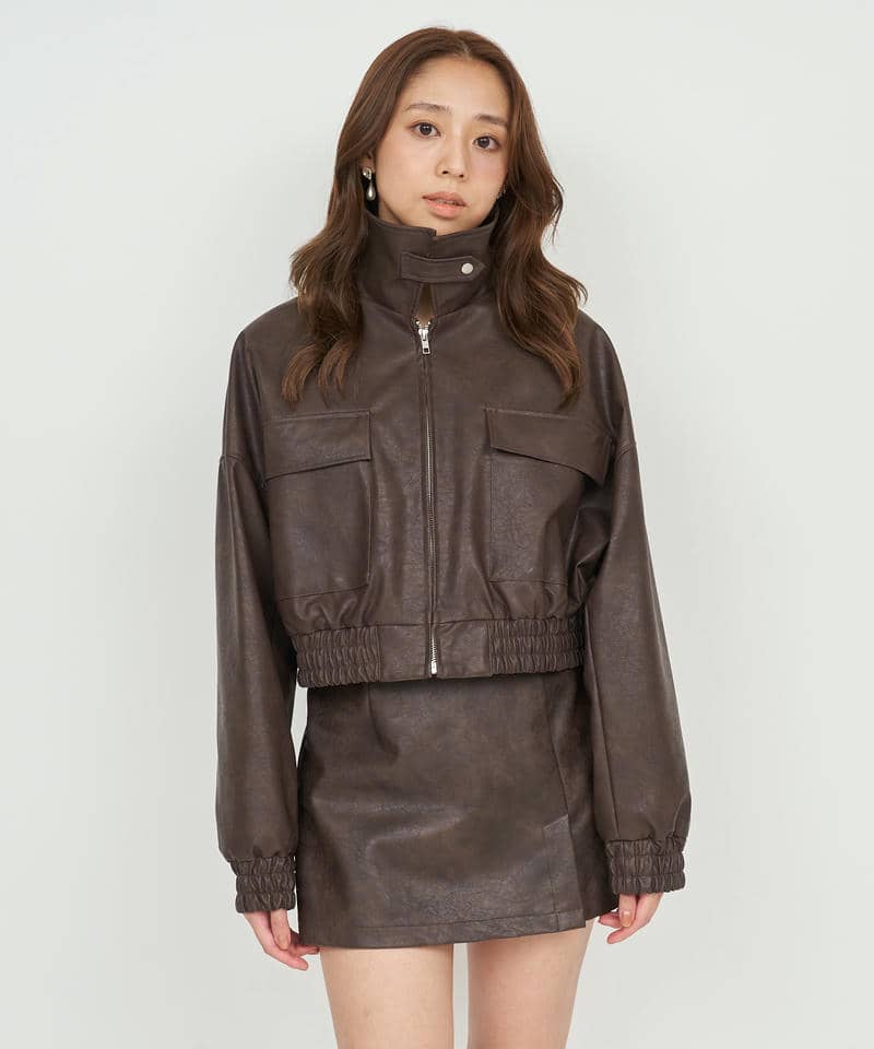 フェイクビンテージレザー2wayショートジャケット｜ROYAL PARTY
