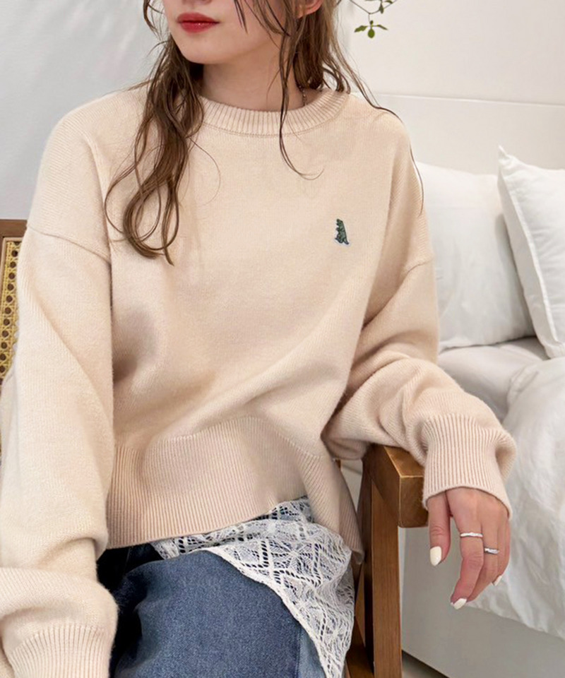 m:rex】ミニ恐竜ワッペンもちもちニットプルオーバー｜DOUBLE NAME