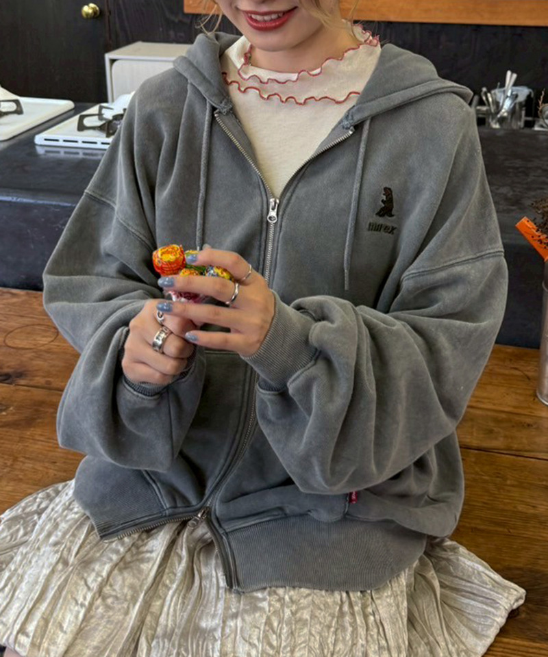 m:rex】ミニ恐竜刺しゅうフードZIPパーカー｜DOUBLE NAME ダブルネーム