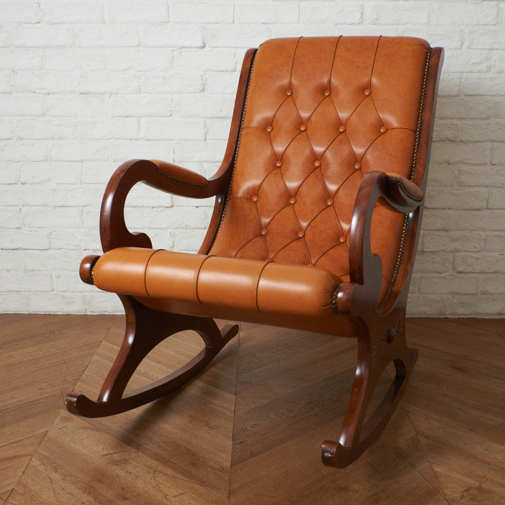 イタリア製クラシック 本革張りロッキングチェア｜rocca rocca