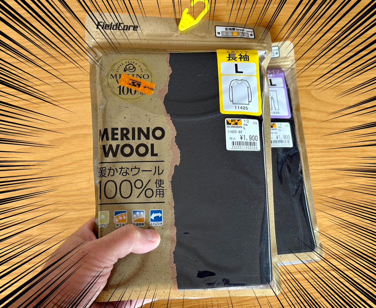 コスパ最高】ワークマン「メリノウール100％インナー（1900円）」を着